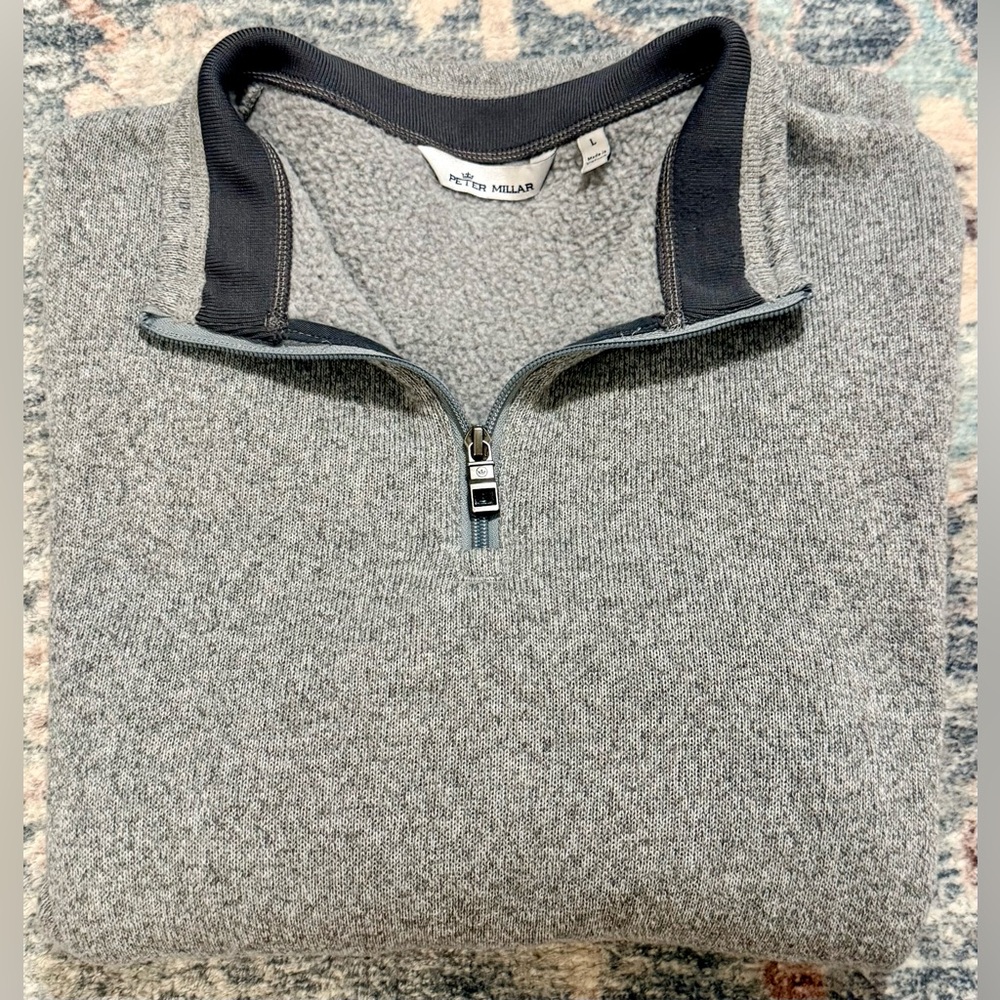 Peter Millar Crown Sweater Fleece Quarter-Zip – Gray – Men’s Size L – EUC